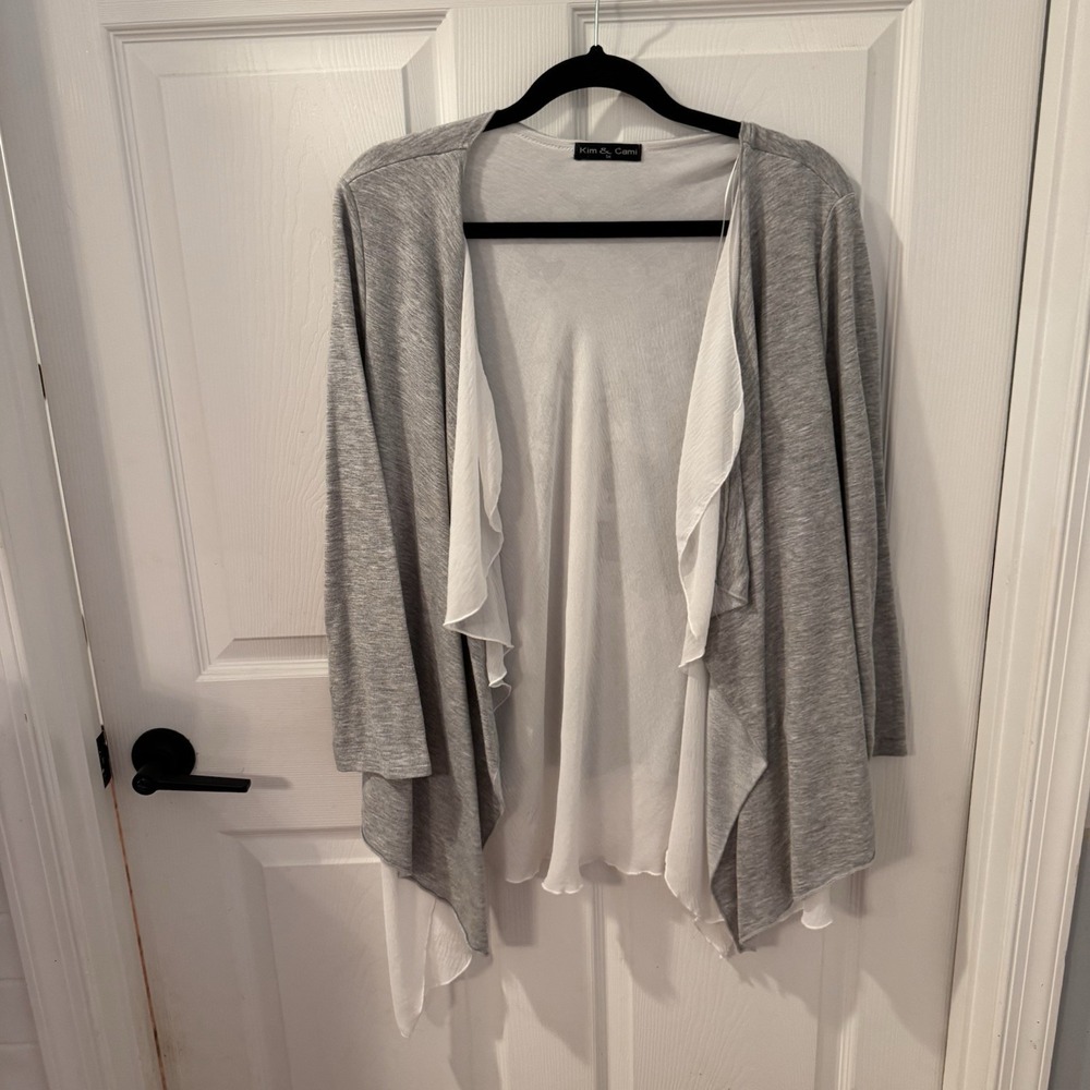 Kim & Cami Sz L Metalic Gold 2 Pc Top And Waterfall Cardigan Party Holiday Glam